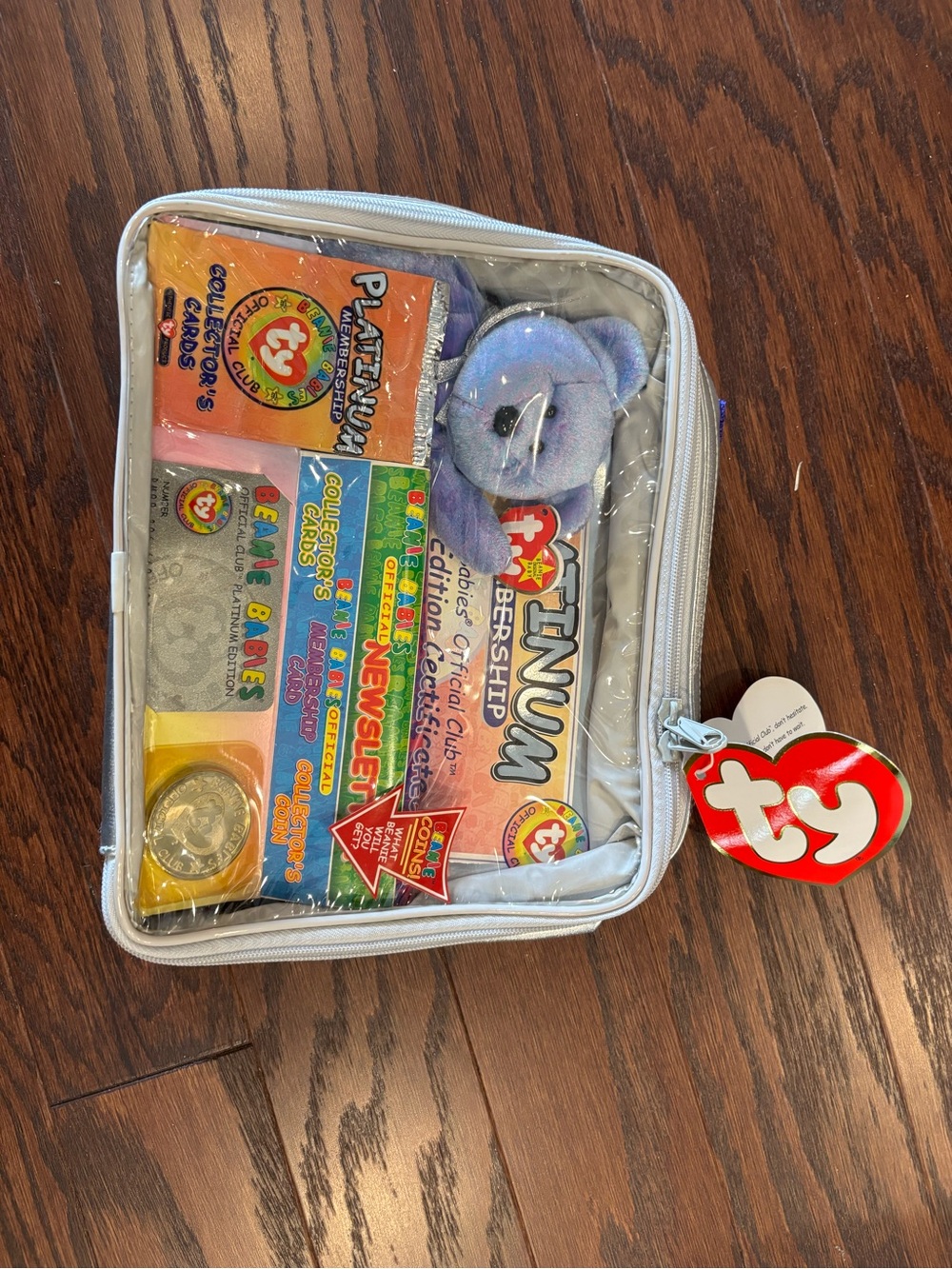 Ty Blue/Purple Beanie Babies Collector Pouch with Plush Bear